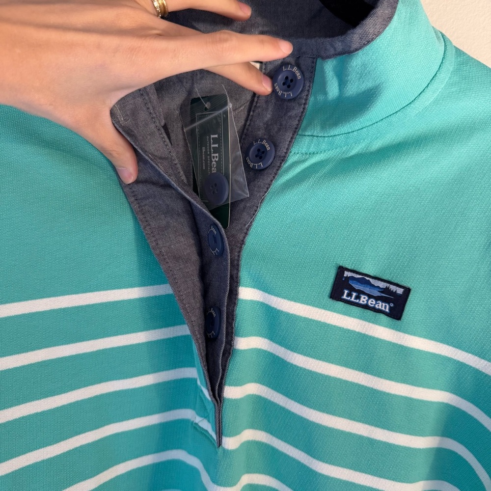 L.L. Bean Shoreline Aqua Striped Pullover - Picture 3 of 9